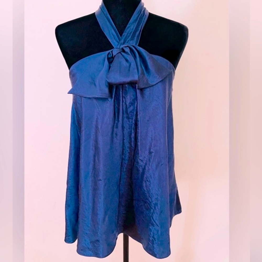 NWT Laundry by Shelli Segal halter style blue blouse size 8